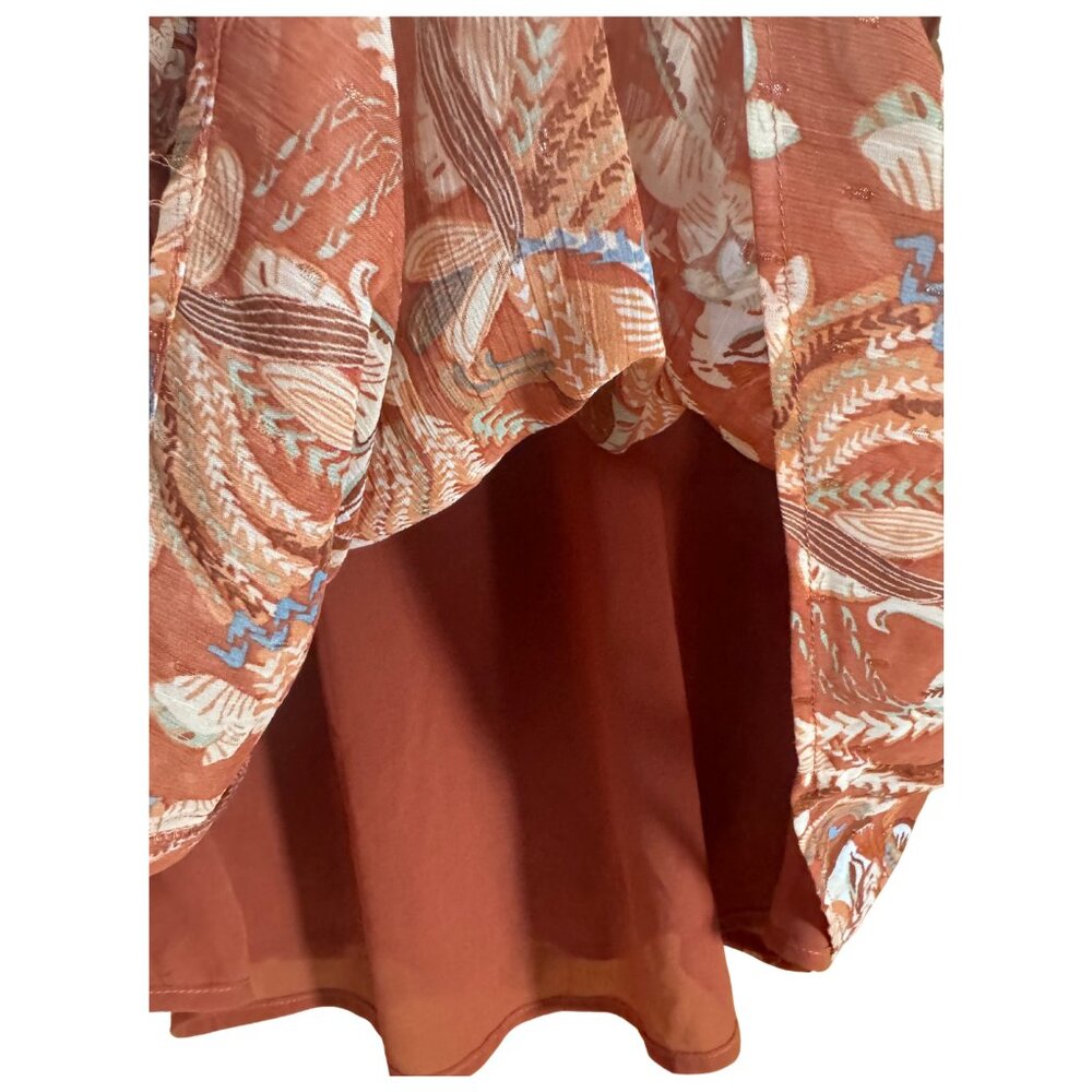 Joie Burnt Orange Floral Flutter Sleeve Smocked Mock Neck Top Women's Medium - Picture 7 of 8